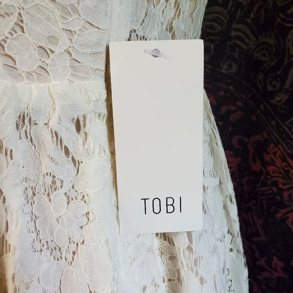 NWT Tobi Off White Lace Sleeveless Deep-V Sheer Back Mini Dress Womens Medium - Picture 12 of 15